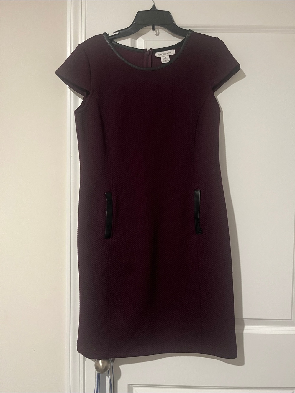 Liz Claiborne Plum Sheath Dress with Faux-Leather Trim